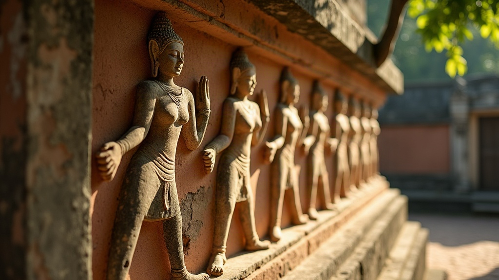 Detail de gres sculpte envahi par la vegetation, vue complementaire