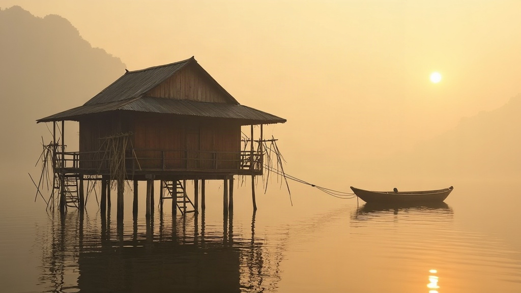 Paysage cambodgien au petit matin, vue complementaire